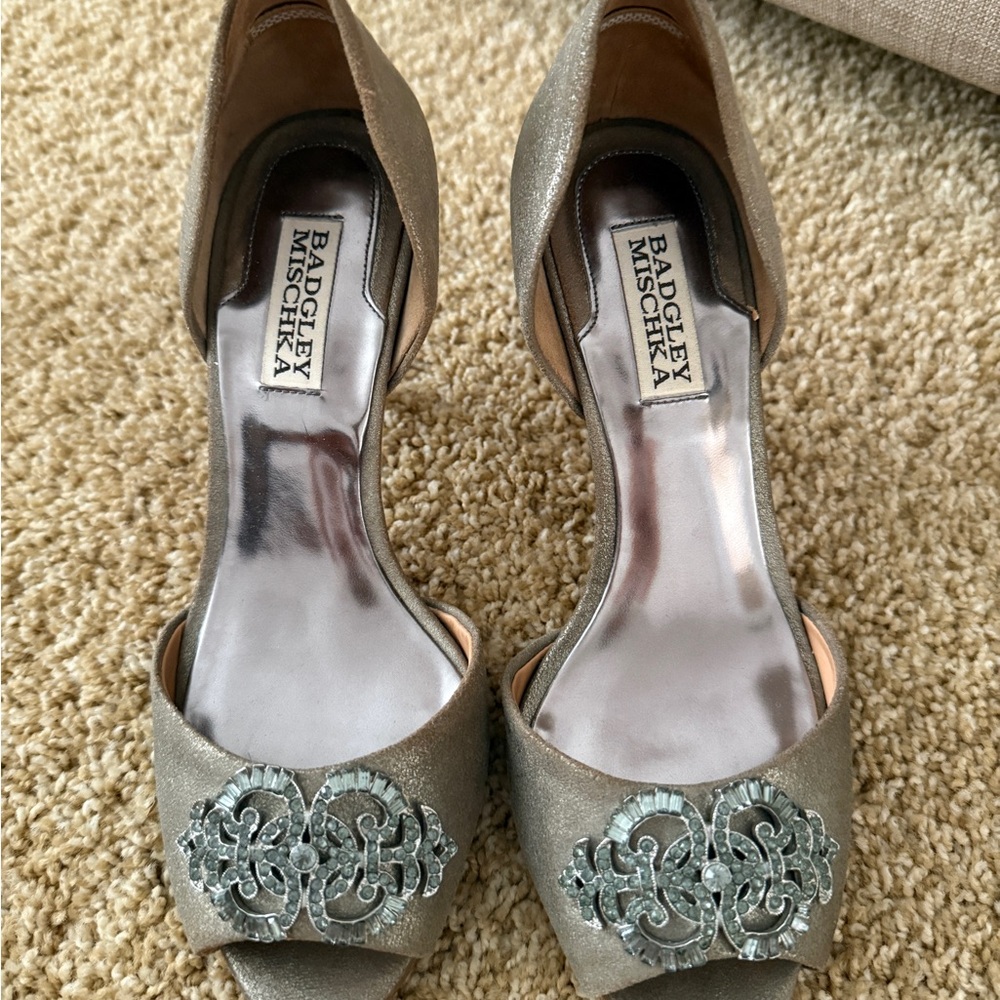 Badgley Mischka Silver Crystal Embellished Heels